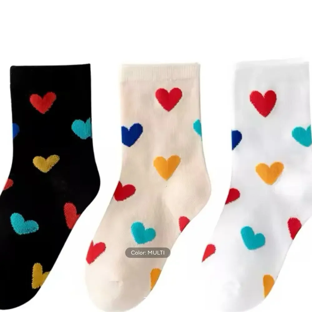 New lot of 3 girls heart socks  4-6
